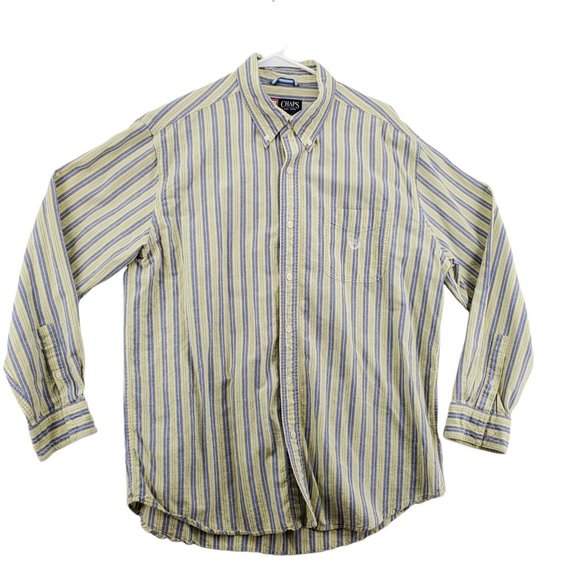 Chaps Shirt Men's Long Sleeve Flannel Button Up Striped Yellow Large - Picture 1 of 12